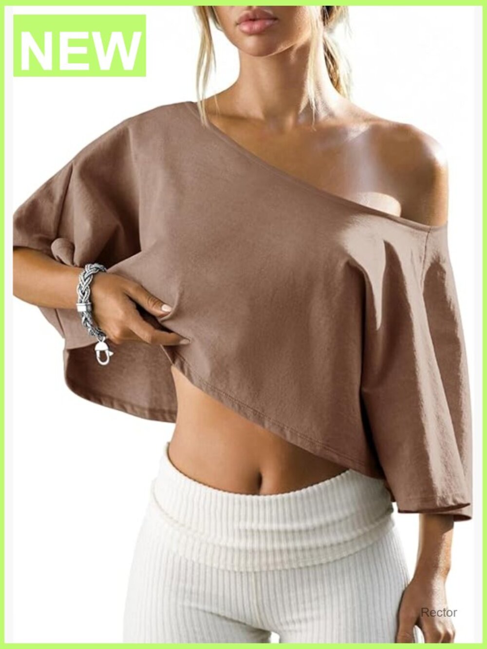 Off Shoulder Crop Top Batwing Sleeve Asymmetrical Neck Casual Tee